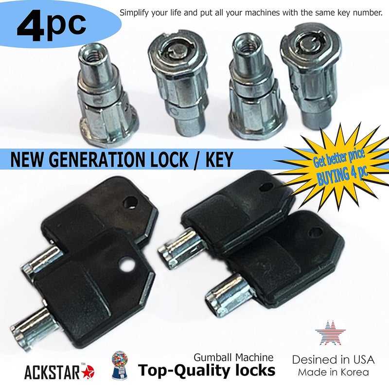 ACKSTAR Store Lock and Key for Gumball Machine - Vending Machines Top Lid Tubular Key Lock for Capsule, Candy, Gumball Vending Machine. Classic Gumball Machine Lock and Key 1/4" Thread (4pc - Key Y3)… - Image 4